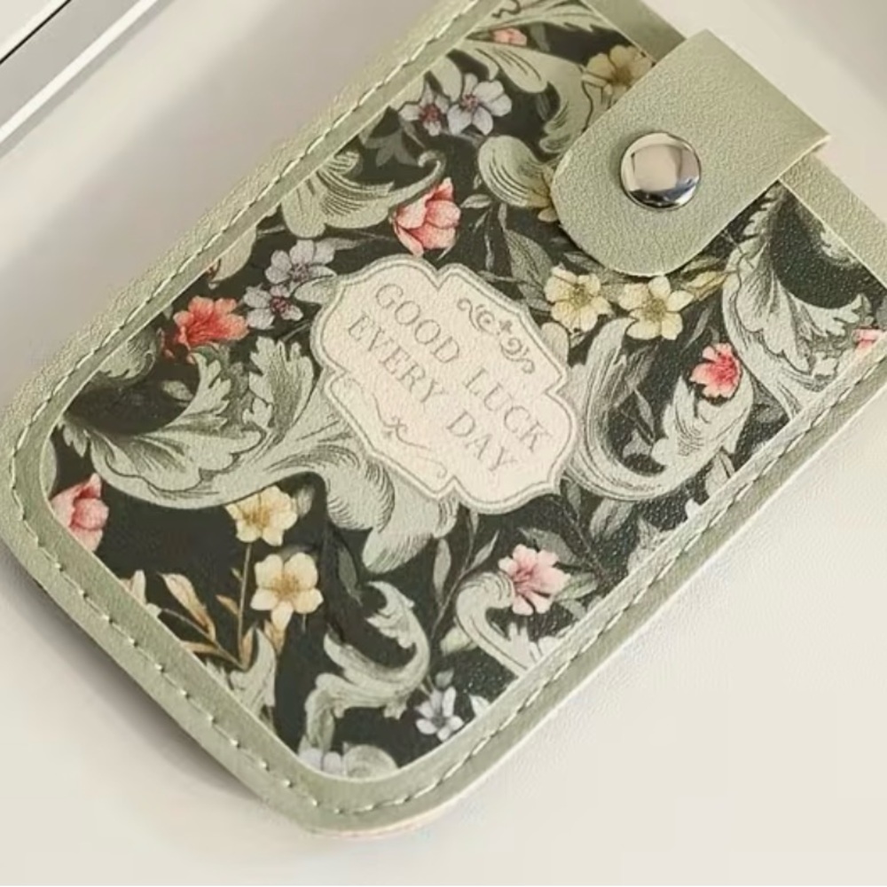 Floral Card Wallet - Sage Green with anti-demagnetization features